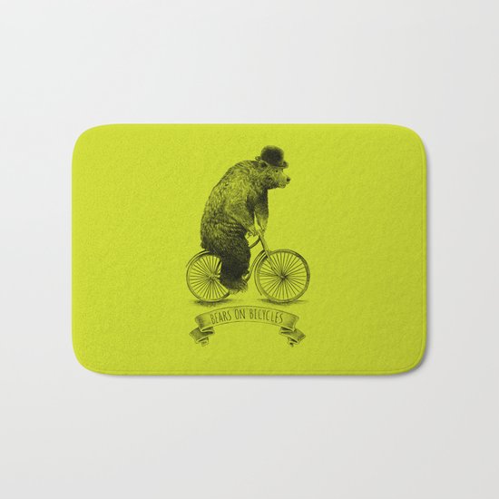 Bears on Bicycles (Lime) Bath Mat