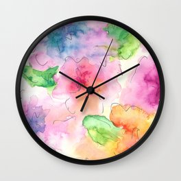Watercolor Flowers Wall Clock | Flowers, Colorful, Floral, Hanukkah, Painting, Chanukah, Holiday, Purple, Orange, Impressionism 