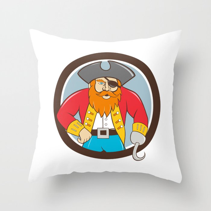 Captain Hook Pirate Circle Cartoon Throw Pillow