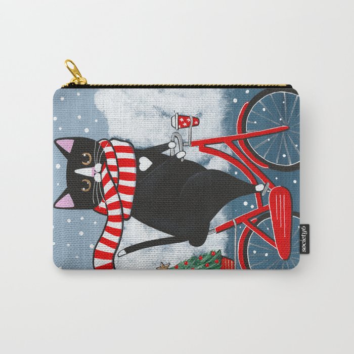 Winter Tuxedo Cat Bicycle Ride Carry-All Pouch
