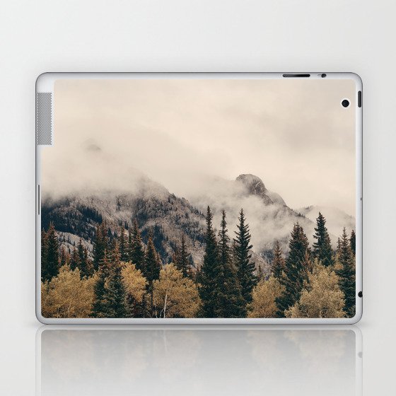 Banff national park foggy mountains and forest in Canada Laptop & iPad Skin