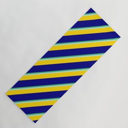[ Thumbnail: Sea Green, Turquoise, Yellow & Blue Colored Stripes Pattern Yoga Mat ]