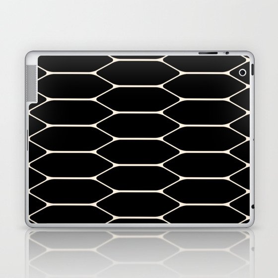 Wide Honeycomb Minimalist Geometric Pattern in Black and Almond Cream Laptop & iPad Skin