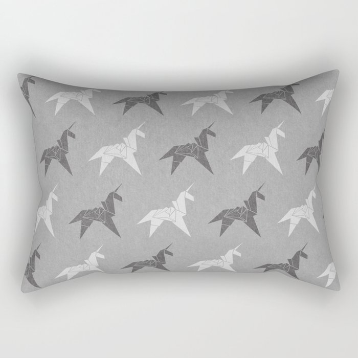 Origami Unicorn Grey Rectangular Pillow