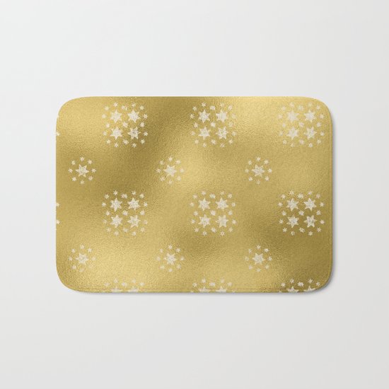 Merry christmas- white winter stars on gold pattern I Bath Mat