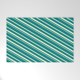[ Thumbnail: Teal & Light Yellow Colored Striped Pattern Welcome Mat ]
