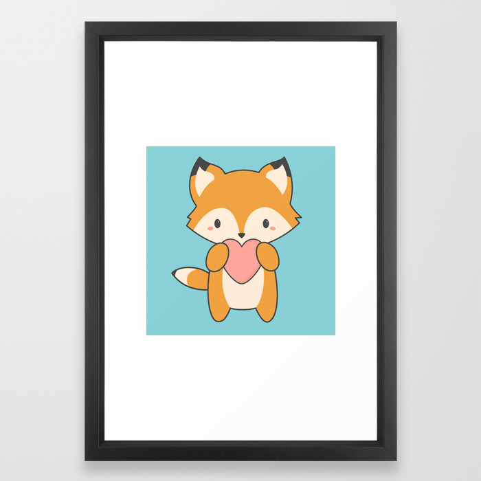 Kawaii Cute Fox With Hearts Framed Art Print By Wordsberry Society6