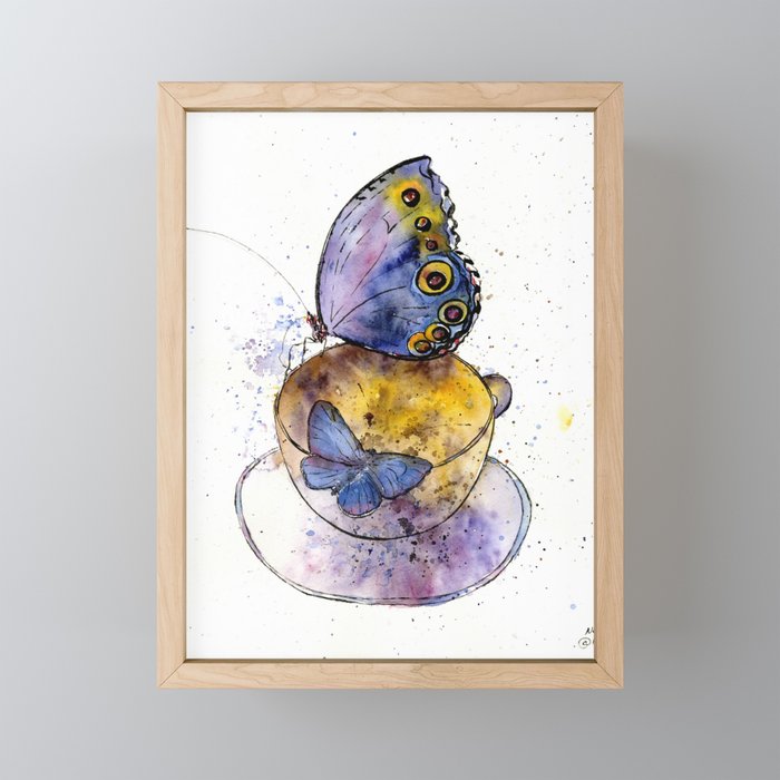 Two butterflies cup coffee Framed Mini Art Print