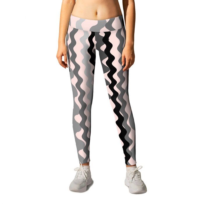 Black and Grey hand drawn vertical stripes on pink - Mix & Match with Simplicity of Life Leggings