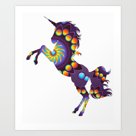 Birght Dark Blue Unicorns Cool Art Print By Green Cow Society6