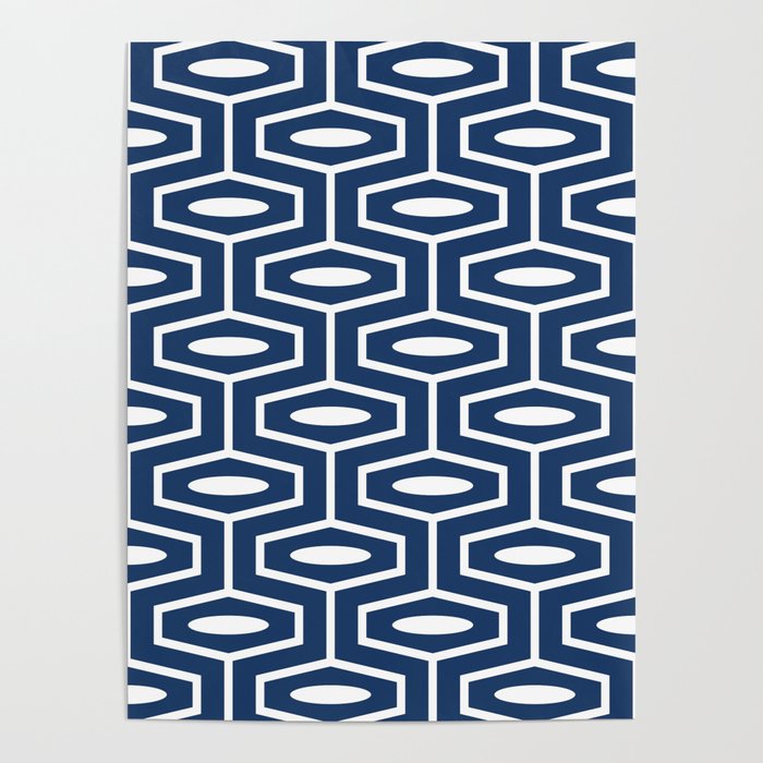 Geometric Ogee Pattern 158 Navy Blue Poster