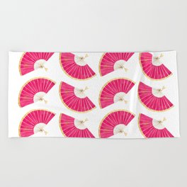 M's Folding Fan Gold and Pink Beach Towel