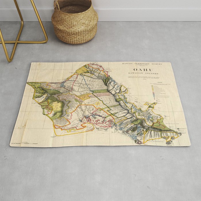 Vintage Map of Oahu Hawaii (1906) Rug by BravuraMedia Society6