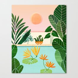 Shangri La Sunrise Tropical Poolside Scene Canvas Print