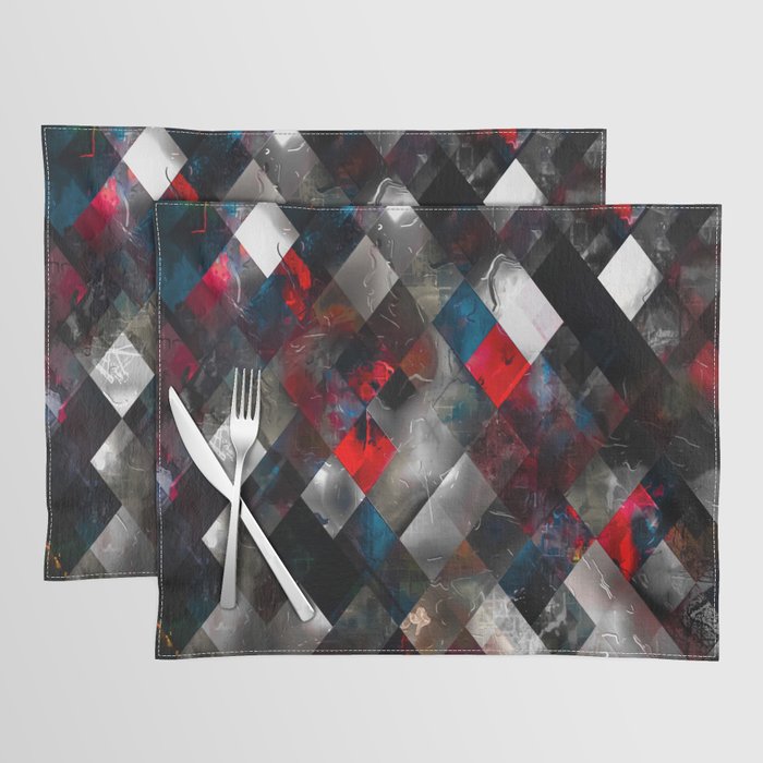 geometric pixel square pattern abstract background in red blue Placemat