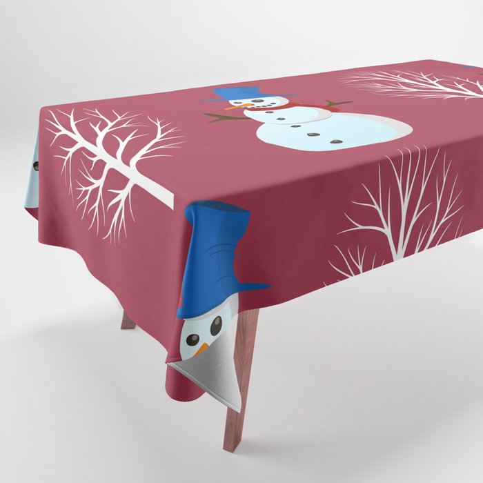 Winter/Christmas - Snowmen And Snowy Trees Tablecloth