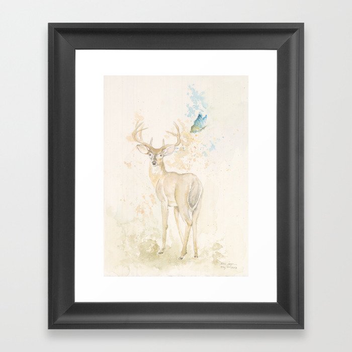 Deer and butterfly Framed Art Print