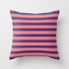 [ Thumbnail: Light Coral and Midnight Blue Colored Striped/Lined Pattern Throw Pillow ]