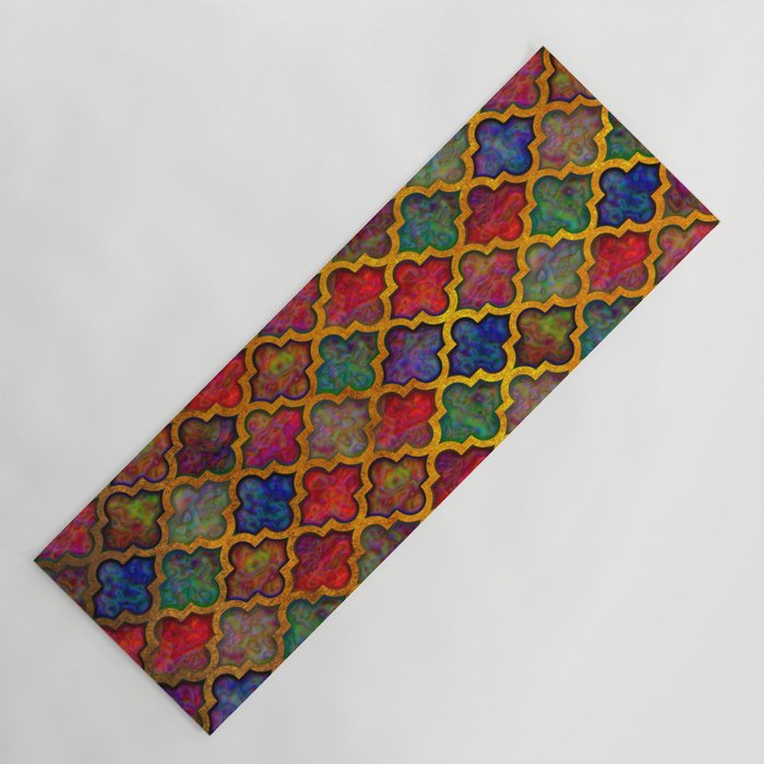 Moroccan tile red blue green iridescent pattern Yoga Mat