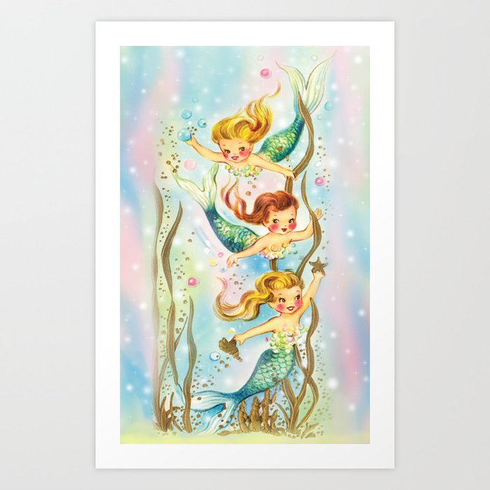 Mermaids Pastel Sparkles Art Print