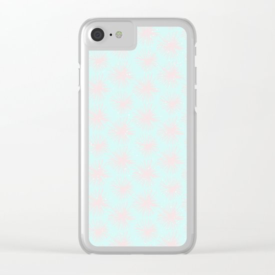 Merry christmas- pink snowflakes and snow on aqua backround I Clear iPhone Case