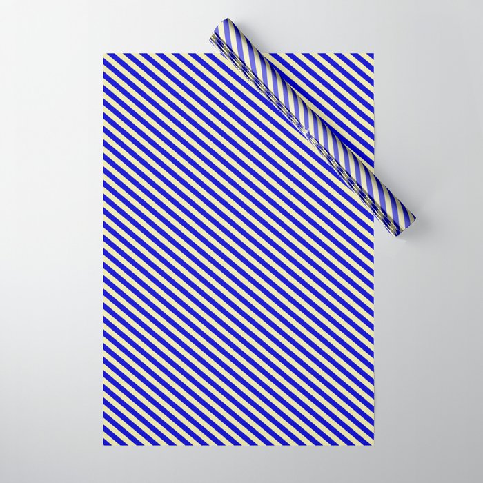 Blue and Pale Goldenrod Colored Stripes/Lines Pattern Wrapping Paper