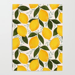 Mediterranean Summer Lemons Pattern Poster