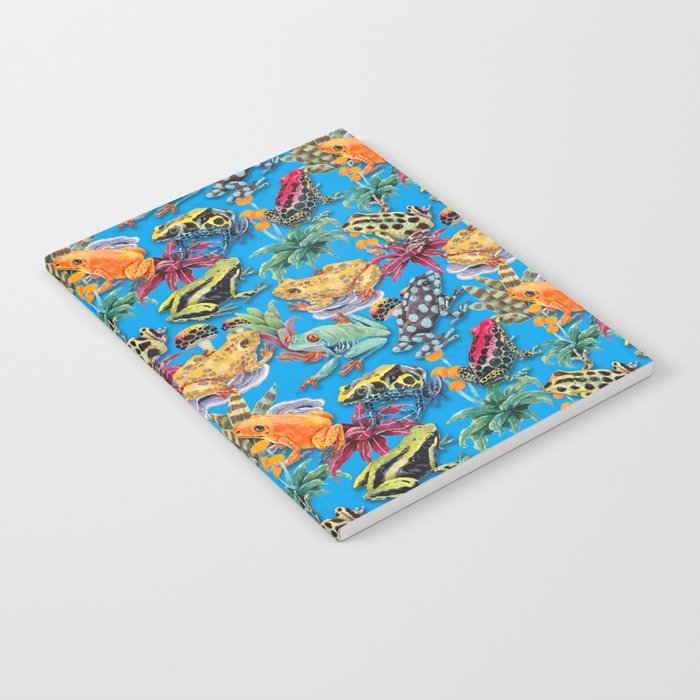 Tropical Frogs and plants - blue Notebook