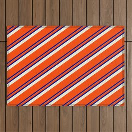 [ Thumbnail: Red, Blue, and Beige Colored Striped Pattern Outdoor Rug ]