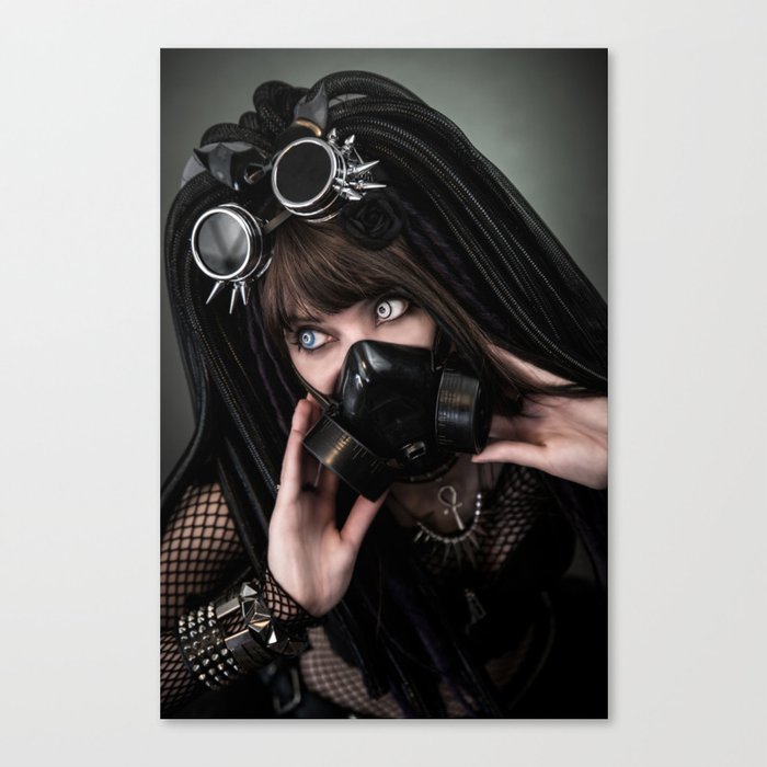 Cybergoth cyber girl black gas mask Canvas Print