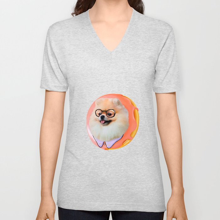 Pomeranian Donut Lover V Neck T Shirt