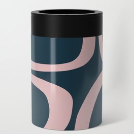 Mid Century Modern Funky Ovals Pattern Dark Blue and Pink Can Cooler