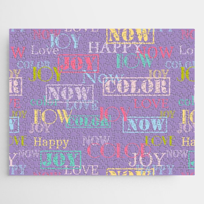 Enjoy The Colors - Colorful typography modern abstract pattern on lavender purple pastel color Jigsaw Puzzle