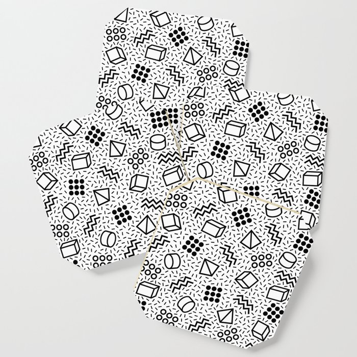 Abstract Memphis Style Pattern Black And White 2 Coaster By Tonymagner