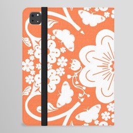Retro Modern Butterflies And Flowers Silhouette Bandana Orange iPad Folio Case