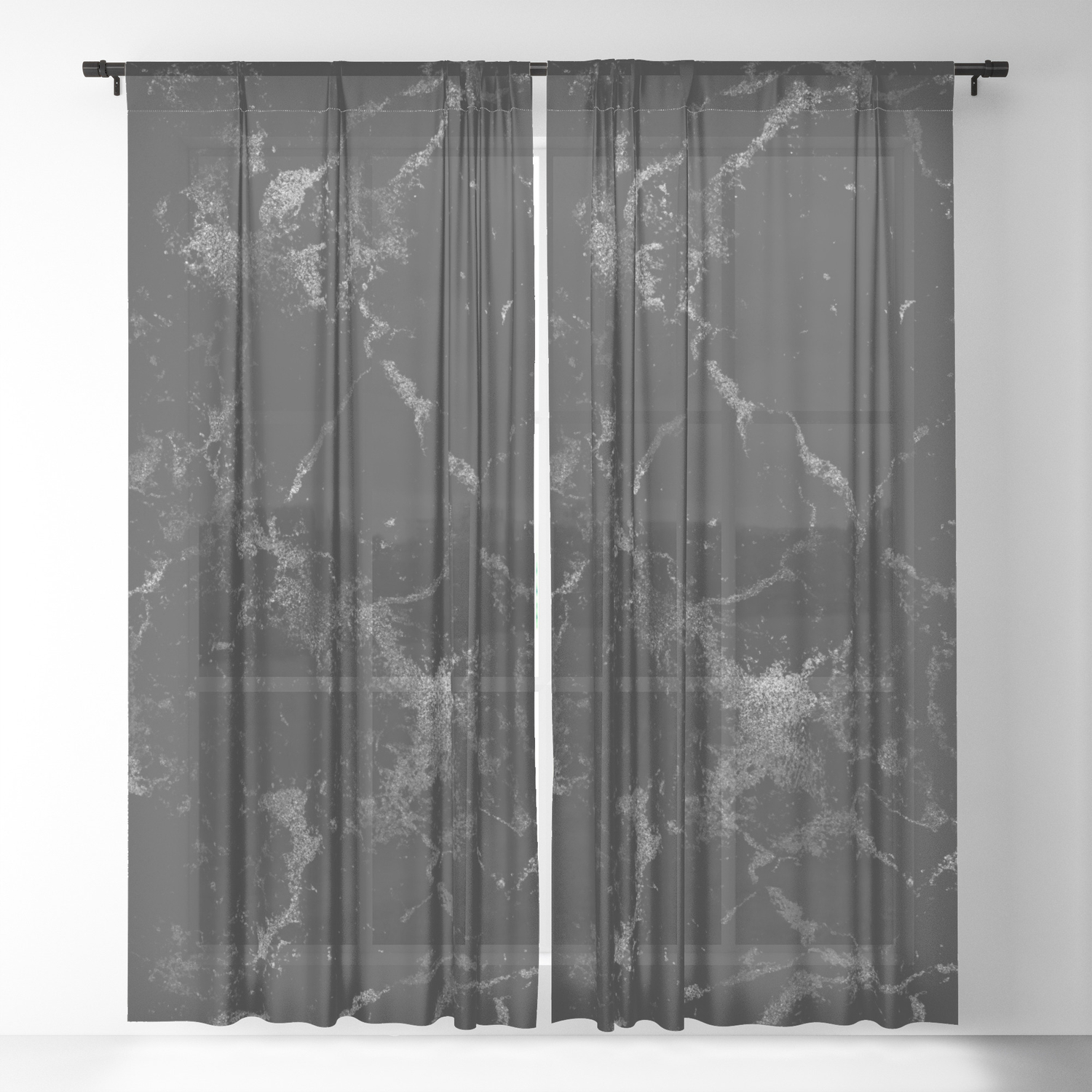 Vintage Modern Black Gray White Stylish Marble Sheer Curtain By