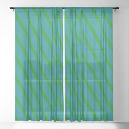 [ Thumbnail: Teal & Green Colored Stripes/Lines Pattern Sheer Curtain ]