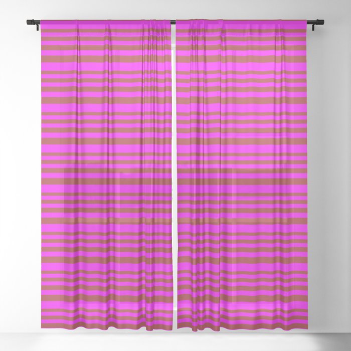 Brown & Fuchsia Colored Striped/Lined Pattern Sheer Curtain