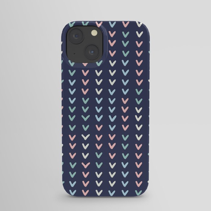 Pink and blue repeat heart pattern iPhone Case
