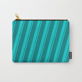 [ Thumbnail: Dark Turquoise & Teal Colored Striped/Lined Pattern Carry-All Pouch ]