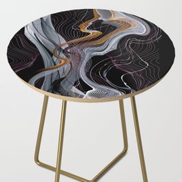 Abstract White Gold Pink Waves On A Black Background Side Table