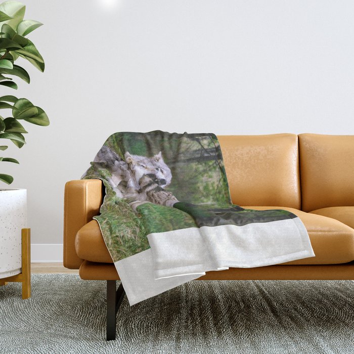 Wolves Play Throw Blanket