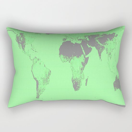 World Map : Gall Peters Seafoam Green Rectangular Pillow