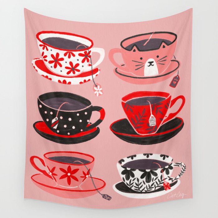 Tea Time – Pink & Red Wall Tapestry