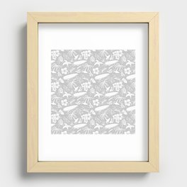 Light Grey and White Surfing Summer Beach Objects Seamless Pattern Recessed Framed Print