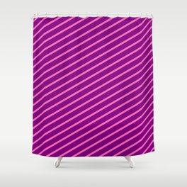 [ Thumbnail: Purple & Hot Pink Colored Stripes Pattern Shower Curtain ]