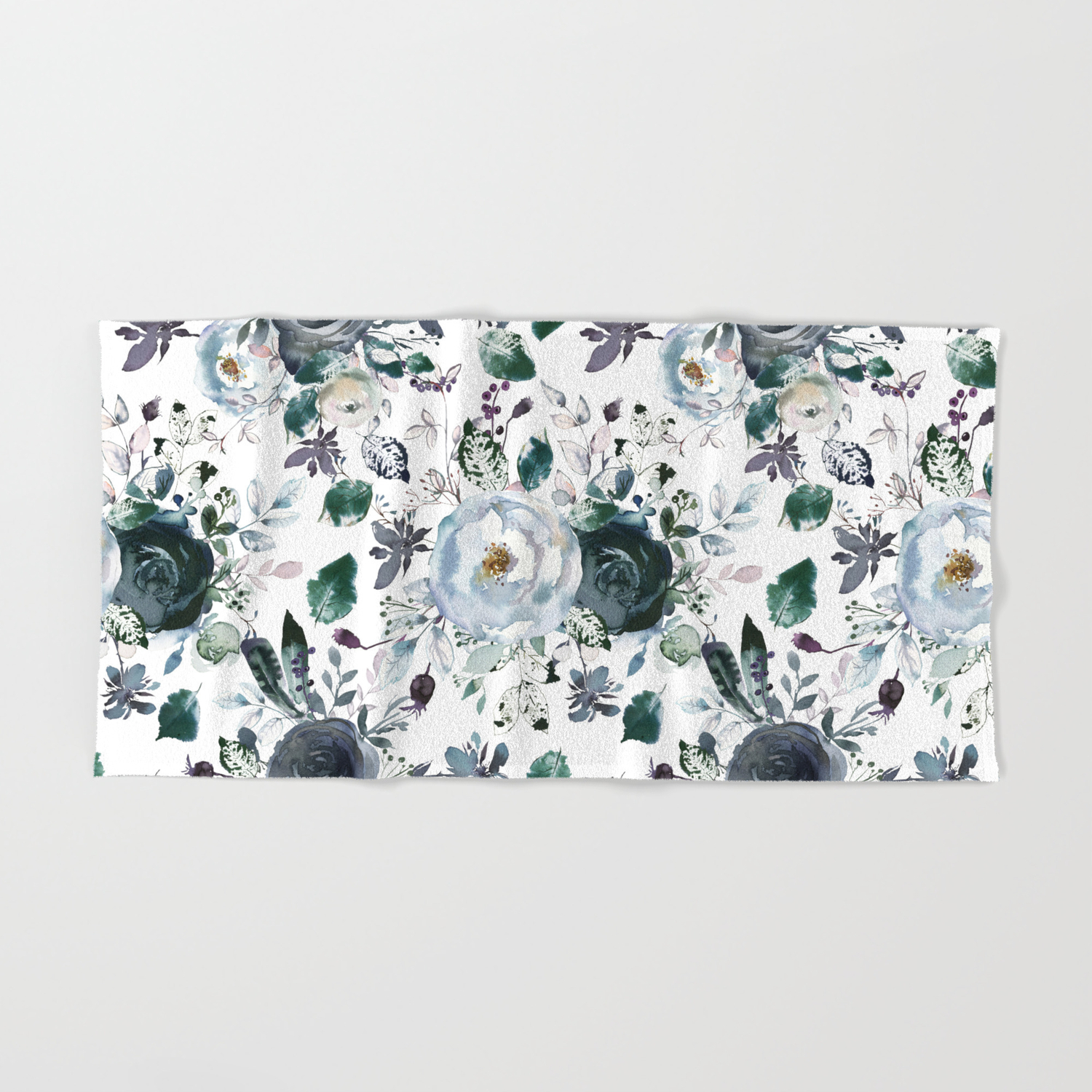 Botanical Navy Blue Gray Green Watercolor Peonies Motif Hand Bath Towel By Pink Water Society6
