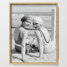 1920's flapper Hollywood beach bathing beauties Carole Lombard and Diane Ellis portrait black and white photograph - photography - photographs Serving Tray