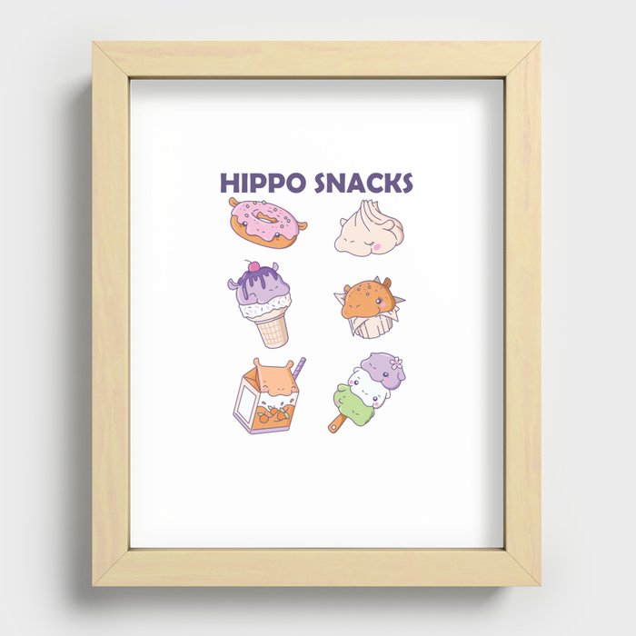 Fun Hippo Snacks Cute Kawaii Aesthetic Recessed Framed Print