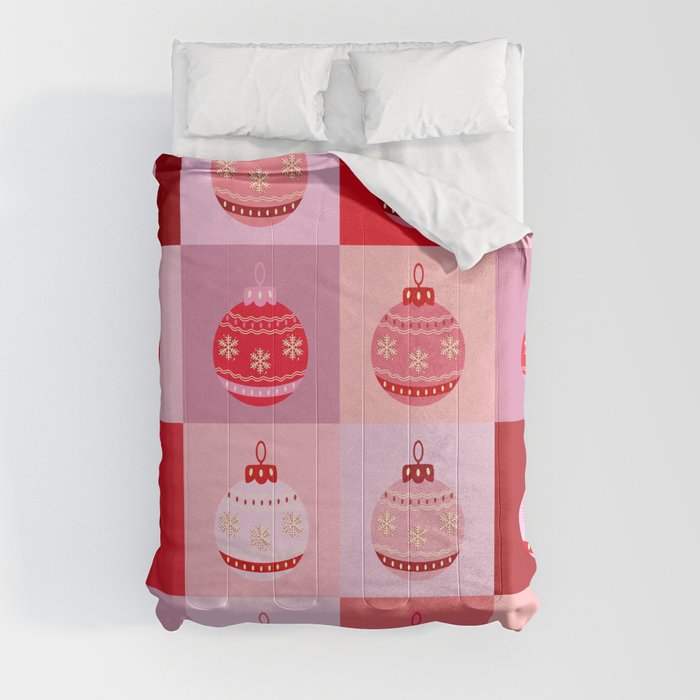 Christmas Checkerboard - Preppy Pink And Red Comforter